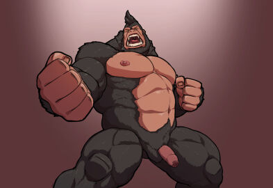 2024 abs angry anthro ape balls bara biceps deltoids fangs fangs_bared fist flaccid forearm_muscles foreskin genitals gorilla haplorhine hi_res imminent_fight looking_at_viewer low-angle_view male mammal masculine_male musclegut muscles muscular muscular_arms muscular_legs muscular_thighs navel nipples nude obliques open_mouth pecs penis primate ready_to_fight simple_background solo stangart teeth thick_thighs triceps uncircumcised yaoi yellow_eyes