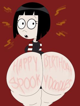 1girls 2024 ass ass_bigger_than_head ass_focus bangs big_ass big_butt birthday bite_mark bite_marks black_hair body_writing bubble_ass bubble_butt eyelashes fanart fangs female female_only ghostlydoodles gift_art large_ass large_butt light-skinned_female light_skin looking_at_viewer looking_back looking_back_at_viewer looking_behind mascara mouth oc open_mouth original original_character pale-skinned_female pale_skin pointy_ears raised_eyebrows red_background samantha_(the_booregards) short_hair shortstack simple_background spookyryder surprised the_booregards theslashfive thick_thighs tongue vampire vampire_girl white_body white_skin writing_on_ass writing_on_body writing_on_butt