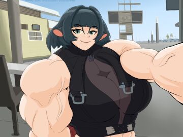 alternate_muscle_size huge_breasts jane_doe_(zenless_zone_zero) muscular_female pandatarius zenless_zone_zero