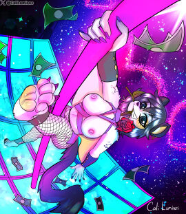 breasts caliluminos club dancer feline female fishnets money party paw pole pole_dancing