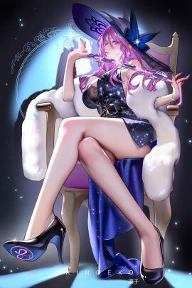 1girls big_hat bra breasts cleavage cleavage_cutout cleavage_overflow female female_focus female_only hat heels holding holding_object honkai:_star_rail honkai_(series) huge_breasts jade_(honkai:_star_rail) light-skinned_female light_skin long_hair looking_at_viewer pink_hair purple_eyes ringeko_chan tagme thick_thighs thighs visible_underwear whip wide_hips