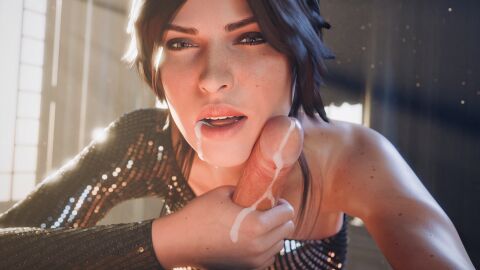 3d brunette cum cum_on_lips elisanetishar facial female lara_croft tagme tomb_raider