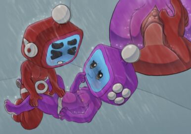 and-kensaku clitoral clitoris duo female flat_chested from_front_position genitals grayerpalm hot_blooded_hit kyono_shirabe lying machine male male/female missionary_position nintendo nipples on_back penis purple_body pussy red_body robot romantic romantic_couple sex shower shower_sex