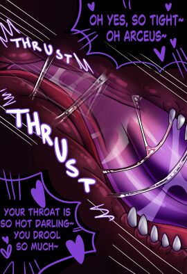 absurd_res bodily_fluids comic deep_throat genitals halfpricesouls hi_res internal internal_fellatio internal_oral levi_(halfpricesouls) male male/male nintendo oral oral_penetration penetration penis pokemon saliva saliva_on_penis saliva_on_tongue saliva_string teeth zoro_(halfpricesouls)