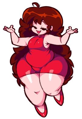 1girls animation_sensation ass belly big_ass bottom_heavy breasts chubby fat female female_only flat_chest flat_chested friday_night_funkin girlfriend_(friday_night_funkin) hi_res light-skinned_female light_skin long_hair pear-shaped_figure pear_shaped pear_shaped_female red_head small_breasts thick_thighs tight_clothing wide_hips