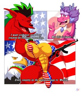 2025 2boys 2d 2d_(artwork) abs accipitrid accipitriform american_dragon:_jake_long american_flag anthro anthro_only asian asian_male avian bald_eagle bara barely_clothed big_muscles big_pecs big_penis bird blue_goatee blue_hair blue_horns blue_mankini blue_whiskers bobthetanuki bodybuilder breasts buff butt_from_the_front claws comic country_mankini crossover curvy daddy dialogue digital_drawing_(artwork) digital_media_(artwork) dot_eyes dragon dragon_humanoid eagle eastern_dragon eight_pack english_text extrasizedbob facial_hair firearm flag furry gay goatee green_highlights grin grinning gun hair half-closed_eyes holding_gun holding_object horns humanoid hyper hyper_muscles hyper_pecs jake_long japanese_flag long_(wish_dragon) low-angle_view male male_focus male_only male_with_breasts mankini meme moobs multicolored_body multicolored_fur multicolored_hair multicolored_scales muscles muscular muscular_chest muscular_male mythological_creature mythological_scalie navel netflix nipple_outline nipples no_humans non-human pecs penis penis_exposed_on_mankini penis_outline penis_peek pink_body pink_fur pink_scales pose posing purple_hair red_body red_mankini red_scales rifle scales scalie scalie_humanoid smile smiling tail thick_thighs thighs thong tongue twitter_link two-tone_body two-tone_fur two-tone_hair underwear whiskers white_mankini wide_hips wish_dragon yaoi yellow_countershading