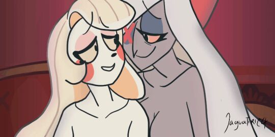 2d animated charlie_morningstar_(hazbin_hotel) female hazbin_hotel jaguatiric4 kissing lesbian vaggie_(hazbin_hotel) yuri