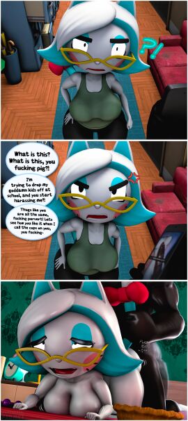 1boy 1girls 3d anthro ass big_breasts black_eyes bouncing bouncing_ass breasts bubble_ass bubble_butt cat_ears cat_girl cat_tail comic commission dialogue dick_pic dickpic doggy_style english_text female glasses hair huge_cock instant_loss karen_(smg4) karen_katphish large_ass large_breasts large_penis looking_at_another looking_at_viewer looking_pleasured male male/female milf naked penis pov sex sfm smg4 source_filmmaker speech_bubble straight tail tanktop text unseen_male_face whiteweasel