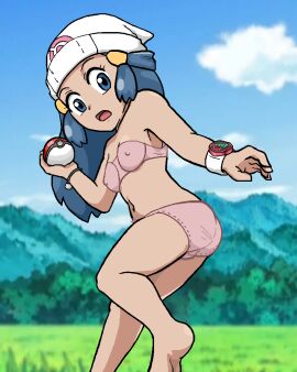 1girls ass ass_focus barefoot blue_hair breasts dawn_(pokemon) feet female female_only hat hat_only no_skirt panties poke_ball pokemon pokemon_dppt pokemon_trainer shoes_removed soles witchuus