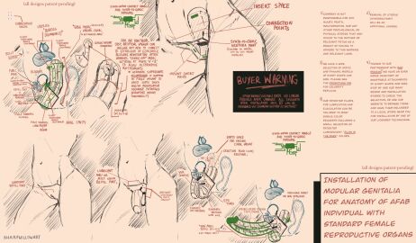 cybernetics female male modular_anatomy penis pussy sharpwillowart sketch vagina