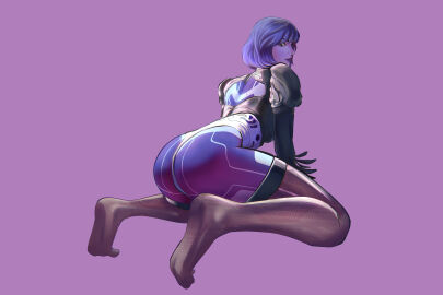 1girls 2d absurd_res absurdres ass ass_focus big_ass blue_hair blue_skin cosplay female female_only halo_(series) hi_res highres huge_ass jafet_meza joyeuse large_ass nier nier:_automata nier_(series) no_artist_signature stockings the_weapon_(halo_infinite) thighhighs very_high_resolution yorha_2b_(cosplay)