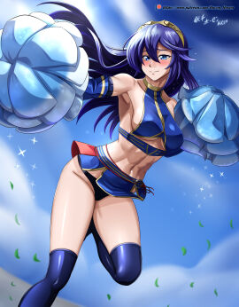 1girls blue_eyes blue_hair blue_panties blue_skirt breasts cheerleader detached_sleeves female fire_emblem fire_emblem_awakening hocen long_hair looking_at_viewer lucina_(fire_emblem) medium_breasts midriff navel nintendo panties pom_pom_(cheerleading) pom_poms skirt tiara