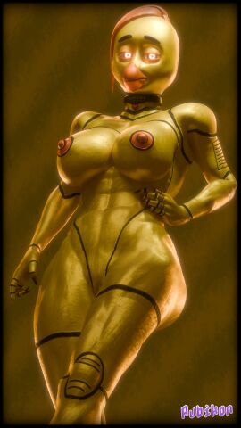 3d abs animatronic anthro avian bird blender_(artwork) chica_(fnaf) chicken choker clitoris digital_media_(artwork) female five_nights_at_freddy's galliform gallus_(genus) genitals glowing glowing_eyes hair hi_res jewelry looking_at_viewer machine muscular muscular_anthro muscular_arms muscular_female muscular_legs necklace nipples nude nude_anthro nude_female orange_hair orange_nipples phasianid pussy red_eyes robot robot_anthro rubikon_(artist) scottgames simple_background solo standing watermark yellow_background yellow_body