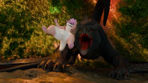 3d accidental_vore animal_genitalia animal_penis anthro anthro_only anus ass balls blender_(artwork) bodily_fluids capcom claws digital_media_(artwork) dragon duo erection eyewear falling falling_into_mouth fangs feet feral flying_wyvern fur genitals glasses hair hi_res imminent_vore looking_at_viewer male male/male mammal monster_hunter mustelid mythological_creature mythological_scalie mythology nargacuga nude open_mouth oral_vore otter pawpads paws penis pink_hair saliva scalie size_difference skarrfox skarrfox_(artist) smile tail teeth throat toe_claws toes tongue tongue_out vore wings