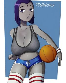 ass basketball basketball_uniform big_ass big_breasts breasts female purple_hair raven raven_(dc) ravenravenraven