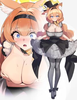 animal_ears blue_archive cat_ears covering_breasts female female_only huge_breasts idol large_breasts mari_(blue_archive) shocked_expression sisterhood_(blue_archive) trinity_general_school_student