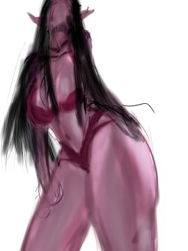 big_thighs black_hair demon demon_girl fanart female female_only malhory_(ramia-yana) purple_skin solo_female