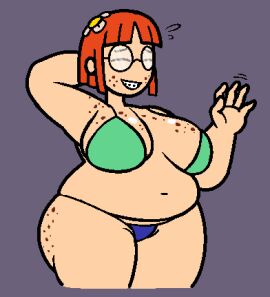 1girls 2d 2d_(artwork) ass bangs bbw bikini bottomless bottomless_female braces breasts chubby cute daisy_(thewastetunnels) female flower flower_in_hair freckles freckles_on_ass freckles_on_face glasses huge_ass huge_breasts nerd nerdy nerdy_female orange_eyes orange_hair original original_character overweight overweight_female smile solo thewastetunnels thick_ass waving