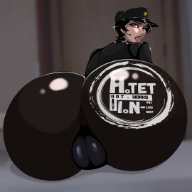 ahegao_face angry angry_expression angry_face annoying_watermark ass ass_focus big_ass cosplay cosplayer female female_focus female_only hat htetlin looking_at_viewer looking_back milf mommy oc original original_character police_uniform shouting tongue tongue_out