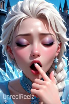 blowjob blue_eyes cum_in_mouth cum_on_face disney disney_princess elsa_(frozen) frozen_(disney) frozen_(film) nudity sexy sucking_penis tagme unrealreelz video white_hair