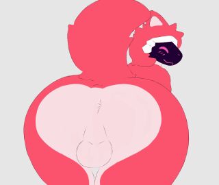 animated anthro anus ass balls big_ass big_butt flat_colors fur furry furry_male genitals k0_bemy machine male male_only multicolored_body presenting presenting_anus presenting_balls presenting_hindquarters protogen red_body red_fur simple_background solo solo_male tail two-tone_body visor