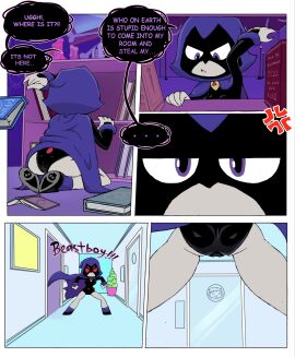 1girls 5koma ass baecohn bodysuit cameltoe cloak clothing comic dc dc_comics female footwear grey_skin human indoors outdoors page_1 pale_skin rachel_roth raven_(dc) raven_(teen_titans_go!) searching teen_titans teen_titans_go