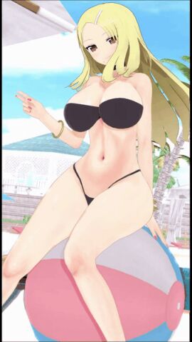 1girls 2024 3d animated ass ball_(object) beach_ball big_ass big_breasts black_bikini blonde_hair bounce bouncing bouncing_breasts bouncing_on_beach_ball breasts busty female gif grinding heart_symbol koikatsu looking_at_viewer marvelous midriff peace_sign pool pool_toy red_eyes senran_kagura senran_kagura_(series) shiki_(senran_kagura) sitting sitting_on_ball sitting_on_beach_ball summer thick_thighs voluptuous wink winking_at_viewer