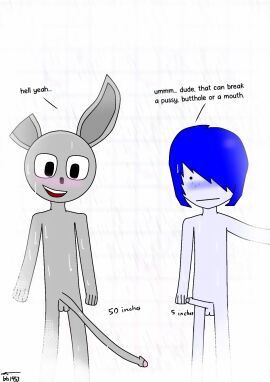 2022 2boys absurdly_large_penis bathroom blue_hair cartoony circle_head circular_head cursed_penis dialogue erect_penis grey_fur light_blue_skin long-haired_male long_hair looking_down male male_only multiple_boys multiple_males neutral_expression old_art old_artwork original_character penis self_upload unknown_species very_long_penis white_background