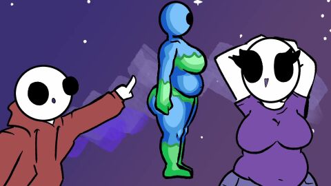 1boy2girls animated ass bald bald_female belly belly_button black_eyes blue_body breasts chetoh chubby chubby_female claire_(chetoh) earth earth_(planet) egg eggmale female female_focus gijinka hands_behind_head hoodie jeans looking_at_viewer male music new_year new_year_2026 no_mouth oc original original_character original_characters pointing pointing_at_another purple_shirt red_hoodie shirt shorter_than_10_seconds shorter_than_30_seconds smile smiling smiling_at_viewer sound space spin spinning tagme video white_body