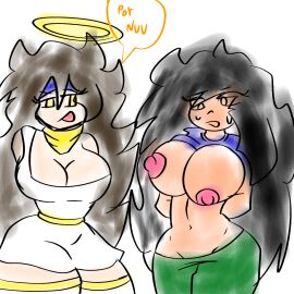 ari_ariana ariana_lol bad_anatomy black_hair blue_skin breasts female fnf friday_night_funkin nipples open_mouth original original_character speech_bubble uriel_(character_oc)