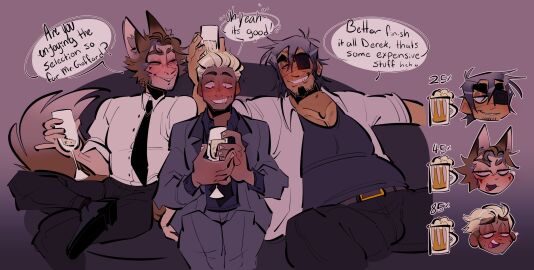 3boys beard bileshroom blush boyfriend_to_death derek_goffard drunk fat_male fox_humanoid gay imminent_sex male no_sex old_male older_male part_1 red_hair ren_hana silas_fairfax suit suit_and_tie the_price_of_flesh