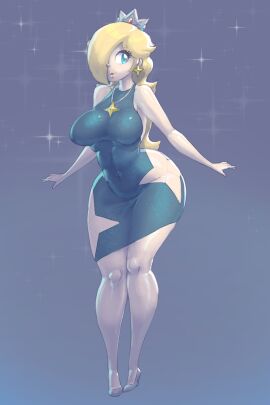 1girls blonde_hair breasts dress female female_focus female_only high_heels large_breasts lickagoat light-skinned_female light_skin mario_(series) nintendo princess_rosalina solo super_mario_galaxy thick_thighs thighs tight_clothing wide_hips