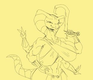 4_arms anthro arabian_clothes big_breasts bracelet breasts female large_breasts multi_arm multi_limb muscular muscular_female original_character scythe smug_face snake_girl tail thick_thighs