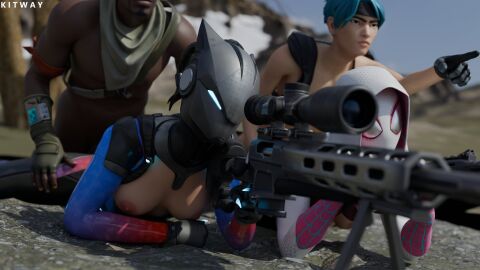 3d ambiguous_penetration armored_lynx_(fortnite) breasts breasts_out completely_nude dark-skinned_male dark_skin exposed_ass exposed_breasts female fortnite functionally_nude functionally_nude_female glowing_eyes gun gwen_stacy harness interracial jun-hwan_(fortnite) kitway lynx_(fortnite) male marvel marvel_comics mask masked masked_female multiple_females multiple_girls nude nude_male partially_clothed partially_clothed_female pointing ripped_clothing sex_while_shooting shooting sniper_rifle spider-gwen spider-man:_into_the_spider-verse spider-man_(series) spitfire_(fortnite)