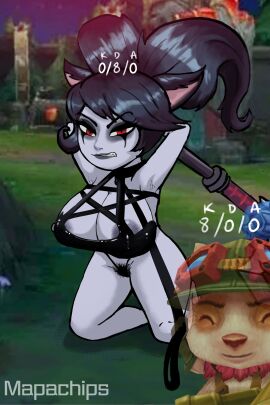 absurd_res accurate_art_style angry angry_expression angry_face ass battle belt big_areola big_ass big_breasts big_thighs bondage breasts clothed defeat defeated defeated_heroine disgusted domination female goth goth_girl gothic hammer kill/death/assist league_of_legends lipstick mapachips necklace noxus_poppy poppy pubic_hair riot_games shortstack submissive_female teemo twin_braids twintails yordle