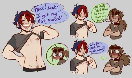 bileshroom blush comic_strip dyed-hair dyed_hair fanart farz_murphy gay male nipple_piercing nipples part_1 pierced_nipples piercing shirt_lift sid_(tinr) this_is_not_romance yaoi