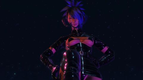 au_ra dominant_female female final_fantasy_xiv gpose_(ffxiv) leather leather_clothing sexy_body sexy_clothing sexy_pose solo solo_female stepped_on