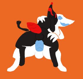 anal anal_sex anthro anthro_on_anthro anthro_penetrated anthro_penetrating anthro_penetrating_anthro anus ass balls black_body blue_eyes blue_penis clown_nose digitigrade duo fur genitals hi_res imp ishi_(pannacotta_imp) looking_pleasured male male/male male_penetrated male_penetrating male_penetrating_male on_bottom on_lap on_top panna_(pannacotta_imp) pannacotta_imp penetration penile penile_penetration penis penis_in_ass red_eyes red_penis reverse_cowgirl_position sex smile tail unknown_species white_body white_fur