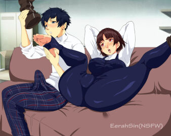 1boy 1girls anime big_boner big_bulge big_penis boner boner_in_pants erection erection_under_clothing female huge_cock huge_erection makoto_niijima male no_nude no_nudity non_nude penis persona persona_5 twink yuuki_mishima