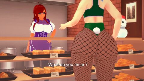 2girls 3d ass blue_hair brown_hair bunnysuit female fishnets huge_ass thick_thighs