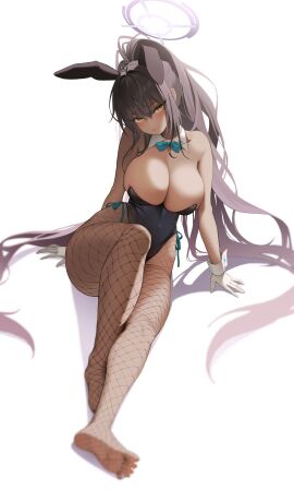 1girls absurd_res absurdres ankles arm_support ass bare_chest bare_shoulders belly belly_button black-haired_female black_bunny_ears black_bunnygirl_costume black_bunnysuit black_hair black_legwear blue_archive blue_bowtie blush blush_lines blushing_at_viewer blushing_female bowtie breasts bunny_ears bunny_girl bunny_tail cleavage collar collarbone curvy curvy_body curvy_female curvy_figure curvy_hips curvy_thighs dark-skinned_female dark_skin dot_nose elbows feet female female_focus female_only fingers fishnet fishnet_legwear fishnet_pantyhose fishnets full_body hair_between_eyes halo head_tilt heels high_resolution highres hourglass_figure jeon-eo_konoshiro karin_(blue_archive) karin_(bunny)_(blue_archive) knee_up knees large_breasts leg_up legs legwear long_hair looking_at_viewer navel playboy_bunny ponytail purple_halo shoulders simple_background sitting sitting_on_ass sitting_on_floor sitting_on_ground slender_body slender_waist slim_female slim_waist soles solo thick_thighs thighs thin_waist tilted_head toes very_long_hair white_background white_collar white_wrist_cuffs wide_hips wrist_cuffs yellow-eyed_female yellow_eyes