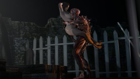 3d big_breasts breast_sucking breasts brown_hair detailed_background duo erection fangs female female_penetrated hair jill_valentine johndoe1970 licker_(resident_evil) male male_penetrating male_penetrating_female monster nipples nude open_mouth penetration penis pregnant pregnant_female pregnant_sex red_body resident_evil resident_evil_6 sex stand_and_carry_position standing standing_sex