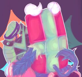 8-bit_(brawl_stars) 8-bit_virus_(brawl_stars) ash_(brawl_stars) ass blue_fur blush brawl_stars brawlidays furry gay gay_male gay_sex gift_box green_eyes krampus_ash_(brawl_stars) male male/male male_only penis penis_in_ass tied_hands white_horns