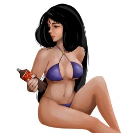 artist_name bikini black_hair blue_eyes breasts coke_bottle female fire_and_ice large_breasts royalty sweat teegra voluptuous