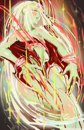 1boy 1girls bleeding blood_drip blood_on_thighs blood_stain claws demon demon_boy dominant dominant_male dota dota_2 duo female floating gameplay_mechanics genderswap genderswap_(mtf) green_skin happy happy_female healing helpless hugging hugging_from_behind injury leg_scar long_hair magic magic_user male oracle_(nerif) pleasure_face pleasured popisya rule_63 scratches scratching shadow_fiend_(nevermore) smile sparkles submissive submissive_female tongue_out very_long_hair violence white_hair wounded