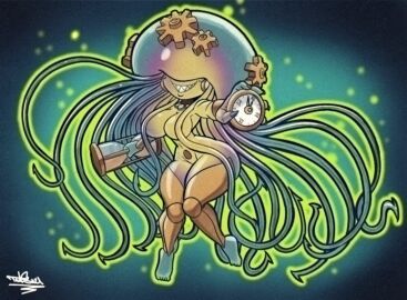 2023 2024 anthro artist_name artist_signature ass background big_ass big_breasts big_butt bioluminescence breasts clock cnidarian cnidarian_humanoid collar covered_eyes curvy_figure digital_drawing_(artwork) digital_media_(artwork) female female_only gear glowing hi_res hourglass_(object) hourglass_figure huge_ass huge_butt huge_hips jellyfish leg_armor marine medusozoan medusozoan_humanoid mostly_nude multicolored_body nails navel non-mammal_breasts non-mammal_navel sharp_claws sharp_nails sharp_teeth signature smile smiling_at_viewer solo tansau teeth tentacle wasp_waist wide_hips