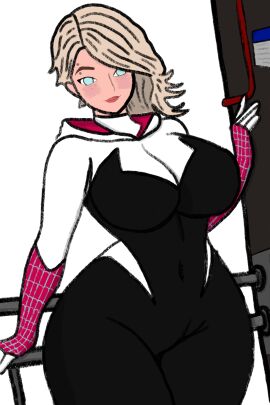 1girls 2d 2d_(artwork) aged_up big_breasts blonde_hair blue_eyes bodysuit breasts curvy eyebrow_piercing female gwen_stacy marvel marvel_comics mature_female self_upload skintight spider-gwen spider-man:_into_the_spider-verse spider-man_(series) spiderverse superhero superhero_costume superheroine thick_thighs unmasked wide_hips