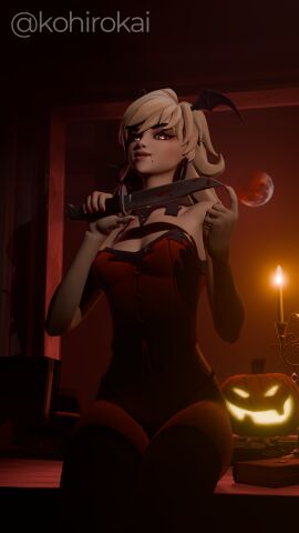 blood_on_face fortnite joni_(fortnite) knife knife_play kohirokai red_ruin_joni_(fortnite) semi_nude solo_female