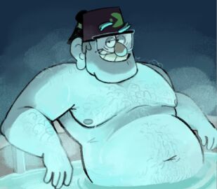 bath disney fat fat_male glasses gravity_falls hairy hat hot_tub male male_only naked nipples old_male older_male stanley_pines