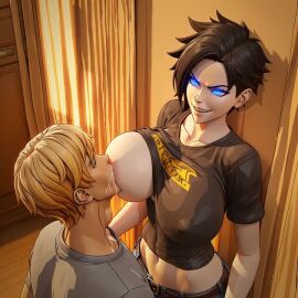 1girls abs ai_generated animated black_hair breast_sucking breasts female freckles heroes_of_olympus kissing large_breasts mp4 novelai percy_jackson_and_the_olympians raiderofcause short_hair tagme thalia_grace tomboy video